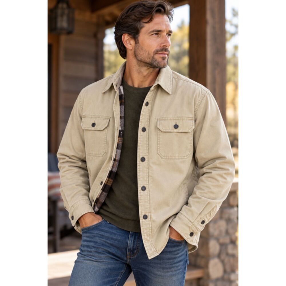 Club Room Men’s Quilted Lined Shirt Jacket – Beige/Tan – Size M